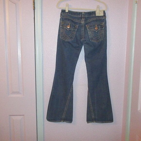 Vtg True Religion Disco Joey Big T Flare Jeans Size 28 Twisted Flap Low Rise USA - Picture 1 of 12
